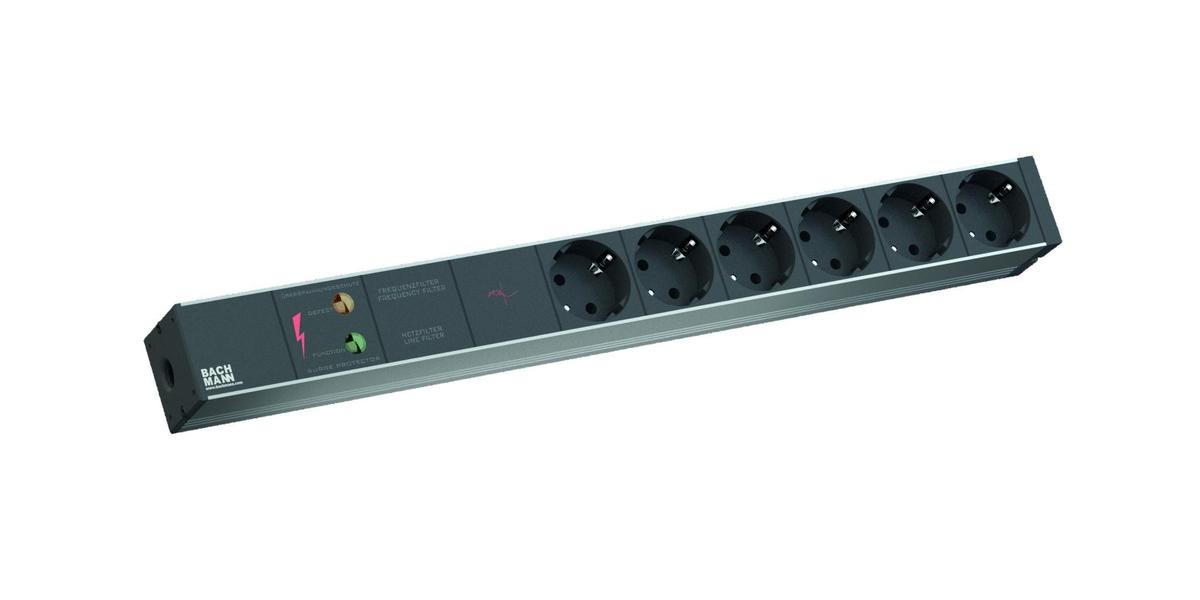 Bachmann IT PDU 6x prize Schuko , protectie supratensiune,6,5kA ,filtre, 2m, in Schuko, negru, Aluminiu