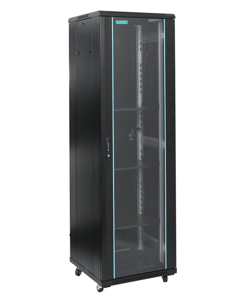 CABINET 19″ SPACER 27U 600x800x1388mm, Floor Standing, usa sticla cu blocare, panouri detasabile, sarcina maxima 1000Kg